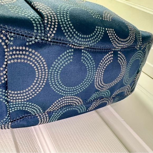 Coach Ashley Dotted Op Art Tote Blue with Navy Leather Trim - Picture 6 of 13